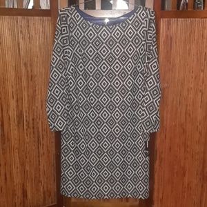 New Directions Black & Gray Diamond Print Long Sleeve Dress NWT 16